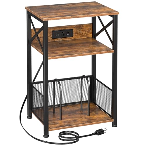 Record Player Stand with Charging Station & 3-Tier Vinyl Storage Table