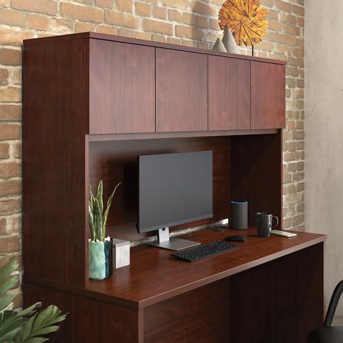 60-Inch Office Desk Hutch with Hidden Storage, Classic Cherry Finish