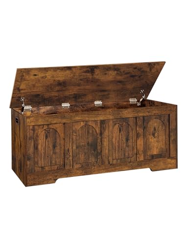 Rustic Wooden Storage Chest with Safety Hinges, 47-Inch Entryway Shoe Bench