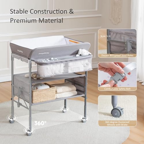 Portable Foldable Baby Changing Table with Storage - Adjustable Height Station