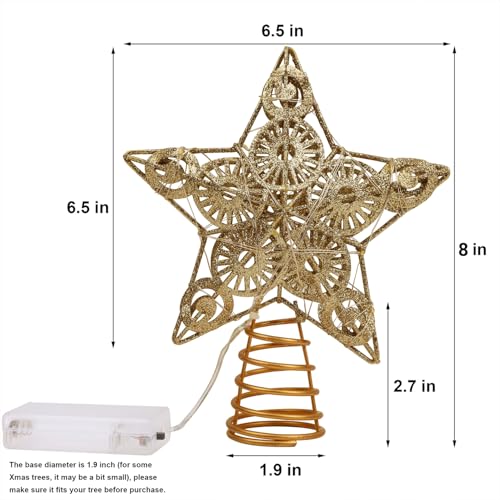 Gold Lighted Star Christmas Tree Topper with 20 Warm White LED Lights