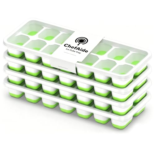 Stackable Ice Cube Trays with Lids - 4-Pack Silicone Easy Release Ice Molds