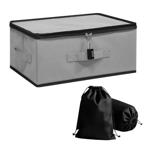 Lockable Privacy Storage Box with Combination Lock and 2 Soft Bags, Gray