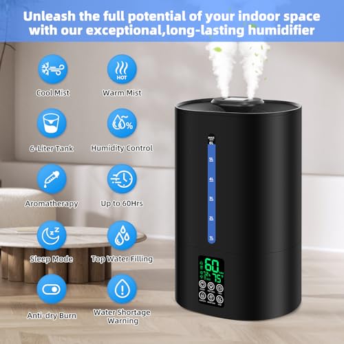 6L Warm and Cool Mist Humidifier for Bedroom and Large Room