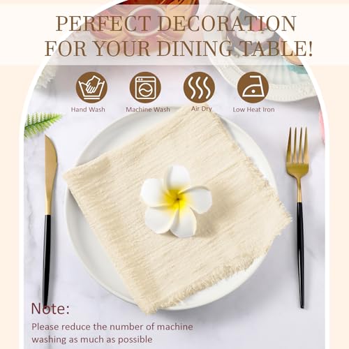 24-Piece Cotton Napkin Set, 17x17 Inch Fringe Edge Cloth Napkins, Ivory
