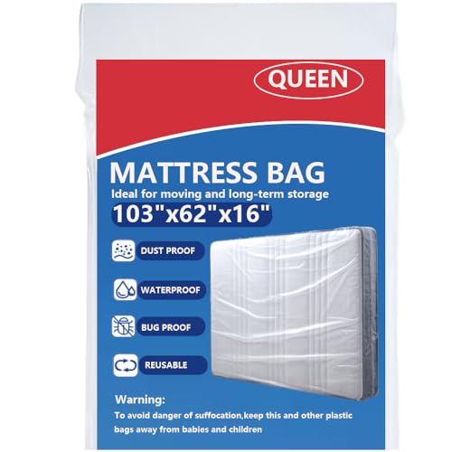 SANEMBER Queen Mattress Bag for Moving & Storage, Clear Plastic Cover