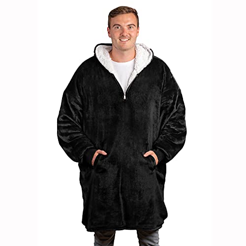 Oversized Wearable Hoodie Blanket with Zipper, Comfy Fleece Loungewear