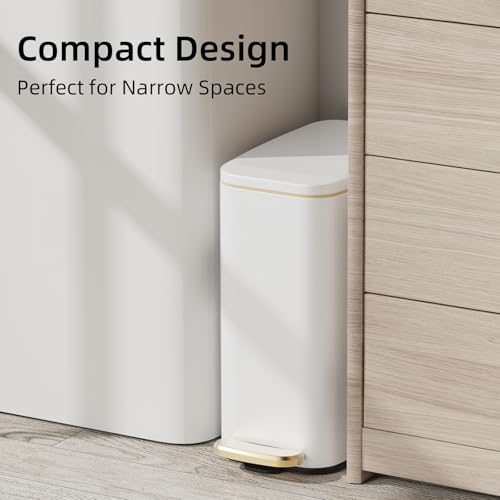 Slim Stainless Steel Trash Can with Soft-Close Lid and Pedal - 1.6 Gal
