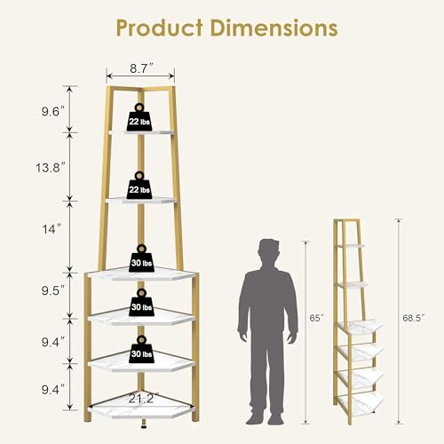 6-Tier Industrial Corner Shelf, 69-Inch Tall Metal Bookshelf & Plant Stand