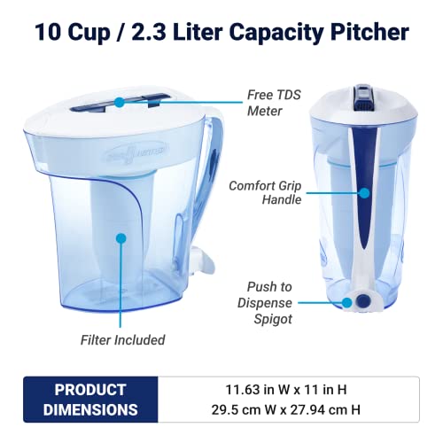 10-Cup 5-Stage Water Filter Pitcher with TDS Meter & Spigot - BPA Free