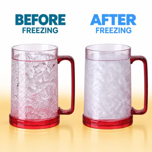 Lily's Home Freezer Beer Mug Set of 4 - 16 oz Clear BPA-Free Acrylic Cold Drink Mugs