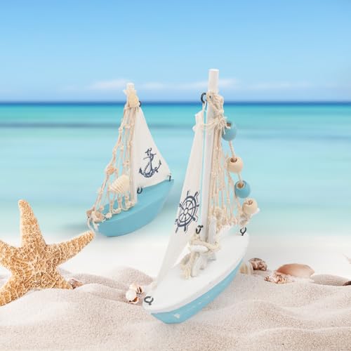 Mini Wooden Sailboat Model Set - 2 Pcs Nautical Home Decor for Desktop