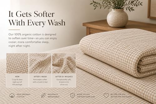 Organic Cotton Gingham Quilt - Oeko-TEX & GOTS Certified, King Size