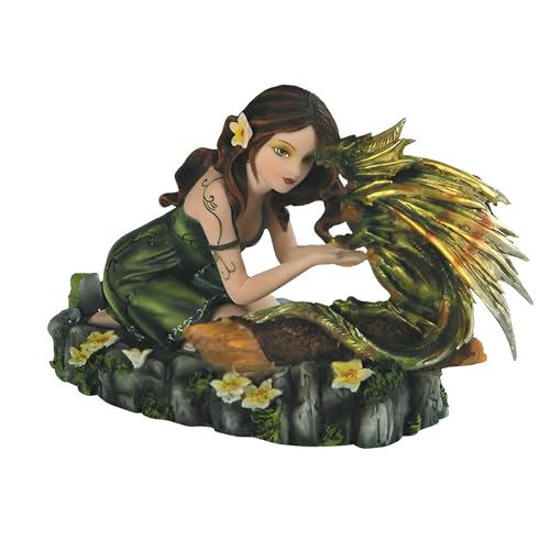 Ice Armor Green Forest Fairy & Baby Dragon Figurine Sculpture for Home Decor