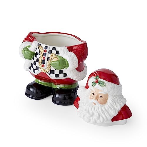 Spode Christmas Tree Black & White Santa Candy Jar - 8-Inch Ceramic Candy Storage Jar with Lid - Decorative Christmas Cookie Container for Holiday Kitchen Counter Displays, Treats, and Gifts