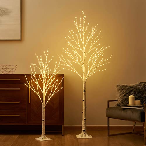 6FT Lighted Birch Tree with 8 Functions Indoor Outdoor Christmas Decor