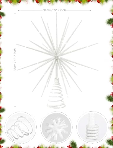 LGFMGWH 13.7 Inch White Christmas Tree Topper - 3D Burst Exploding Star Holiday Decor
