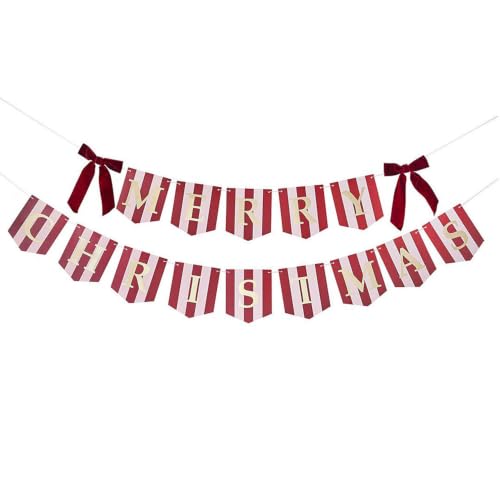 KUNGOON Christmas Banner with Red Velvet Bows - Indoor Holiday Decor