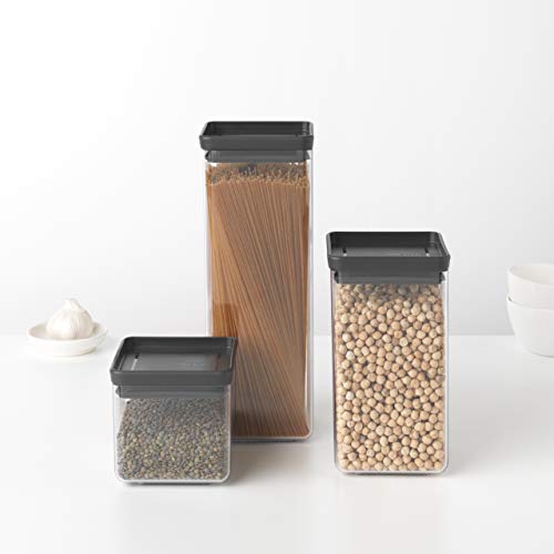 Brabantia Tasty+ Stackable Food Canister (Dark Gray / 0.66 Gal) BPA-Free Space-Saving Durable Jar with Silicone Seal Lid for Freshness