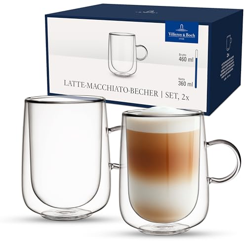 Double-Walled Latte Macchiato Glasses, 15.5 oz Borosilicate Glass Set of 2