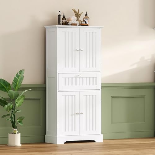 51-inch Tall Bathroom Floor Cabinet with Adjustable Shelves and Drawer