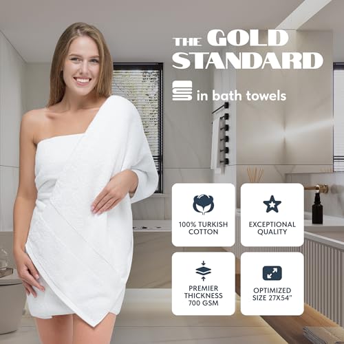 White Classic Luxury Bath Towels Set of 4, 700 GSM Turkish Cotton 27x54