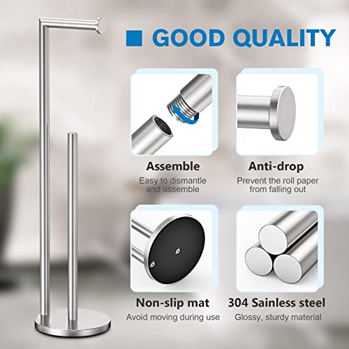 Free Standing Toilet Paper Holder Stand - Brushed Nickel Stainless Steel
