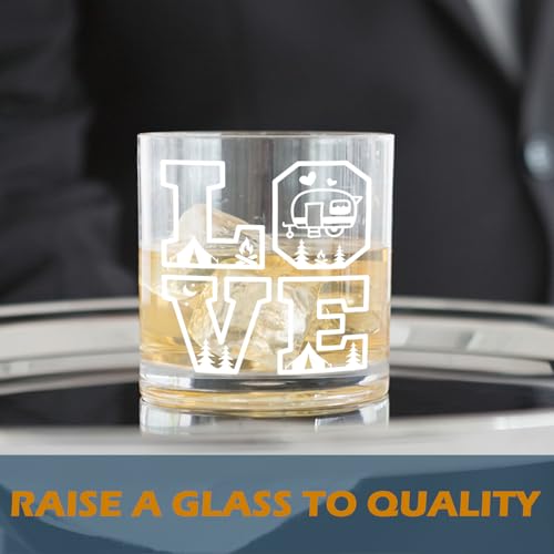 White Camping Whiskey Glasses - 10oz Old Fashioned Rocks Glass for Campers & Lovers