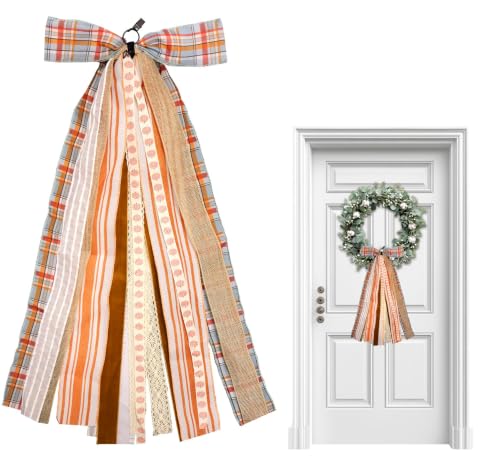 Fall Orange Striped Burlap Wreath Bow for Front Door - Thanksgiving Decor