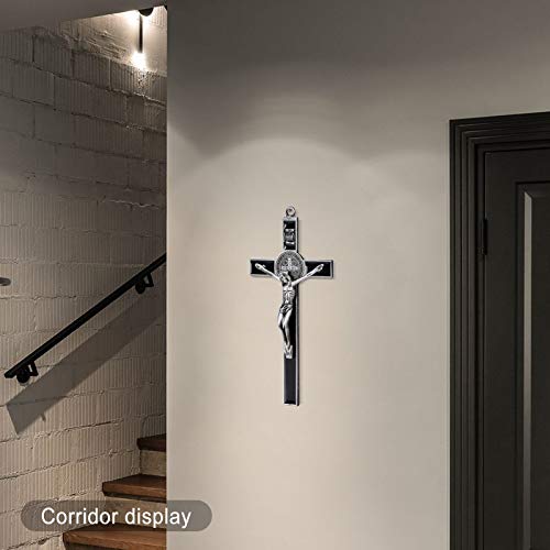 7-Inch St. Benedict Crucifix Wall Cross - Black Enamel Metal Wall Art