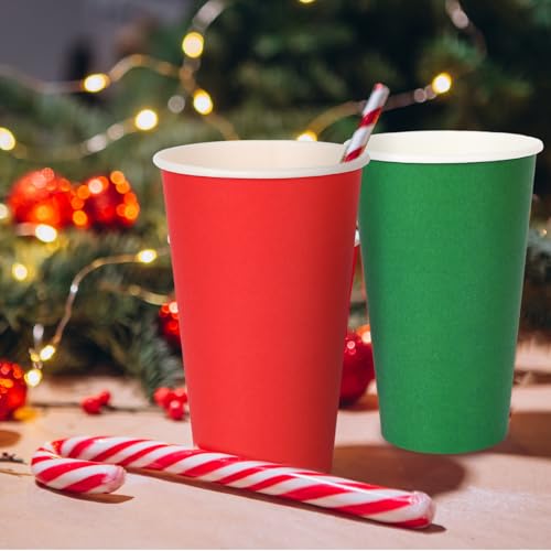 Whaline 16oz Christmas Paper Cups (50 Count) Red & Green Disposable Holiday Cups
