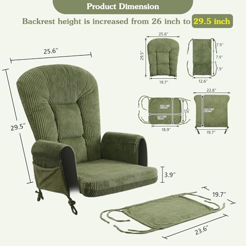 5-Piece Glider Rocker Replacement Cushions with Storage Pockets, Green Fleece