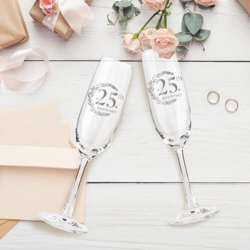 Tom Boy 25th Anniversary Champagne Flutes Gift Set - 2 Pack | Engraved Celebration Glasses for Couples
