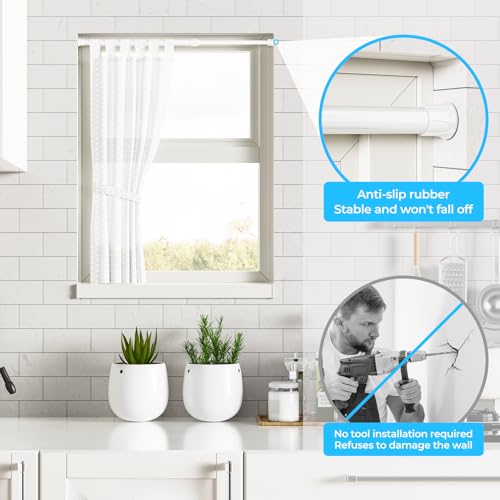 Adjustable White Spring Tension Curtain Rods (17-28 Inch, 2-Pack)