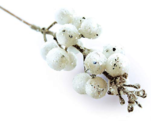 Frosted White Berry Picks for Christmas Wreaths & Holiday Decor - 8 Pack