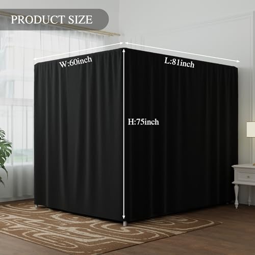 Blackout Canopy Bed Curtains - 4 Corner Post Integrated Queen Canopy