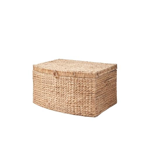 SOL HOME Water Hyacinth Woven Wicker Storage Trunk with Handles - Natural Brown, 26x19x14 in