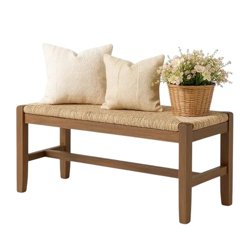 Alaterre Newport Solid Wood Entryway Bench with Rush Seat - Natural, Storage-Free