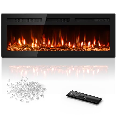 50-Inch Electric Fireplace Wall Mounted Recessed Heater with Multi-Color Flames
