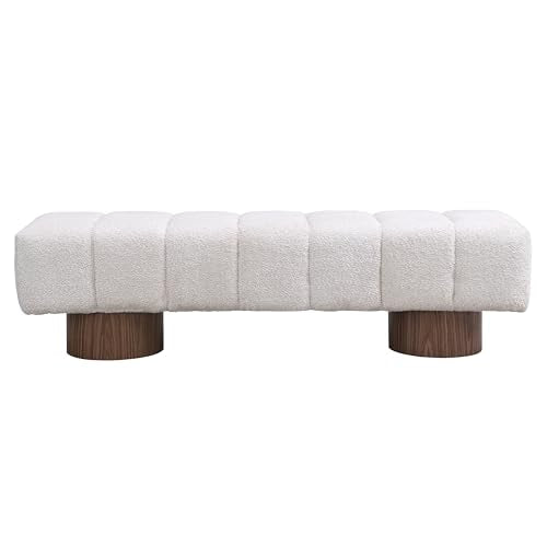 64-Inch Boucle Upholstered Dining Bench, Modern Rectangular Ottoman Seat