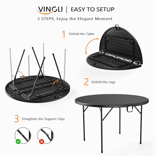 48-Inch Round Folding Table, Portable Bi-Folding Banquet Dining Table