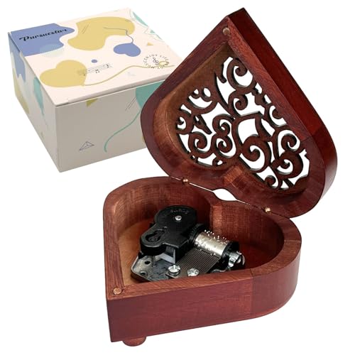 Heart Shaped Vintage Wooden Music Box - Wind Up Mechanism Musical Gift