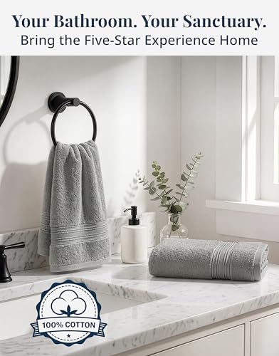 100% Cotton Hand Towels - 4 Pack Soft & Absorbent Grey Bath Towels 16x28