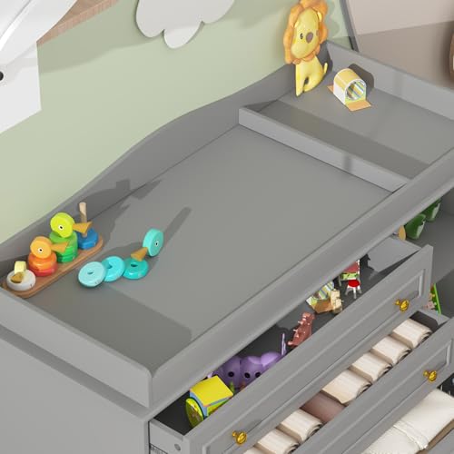 5-Drawer Baby Changing Table Dresser with Storage Shelves, Grey