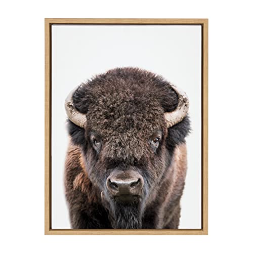 Kate and Laurel Sylvie Bison Portrait Framed Canvas Wall Art by Amy Peterson Art Studio; 18x24 Natural; Modern Animal Portrait Art for Wall