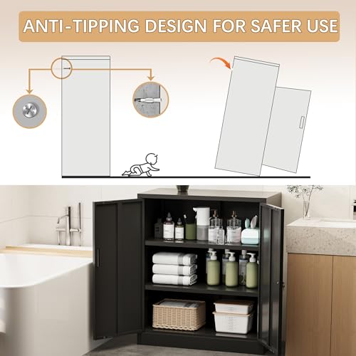 36-Inch Metal Locking Storage Cabinet with 2 Adjustable Shelves, Black