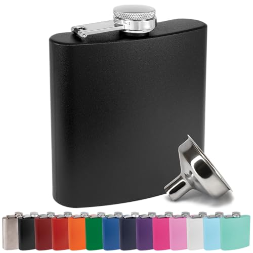 Clear Water Home Goods 6oz Matte Black Stainless Steel Hip Flask with Funnel & Gift Box
