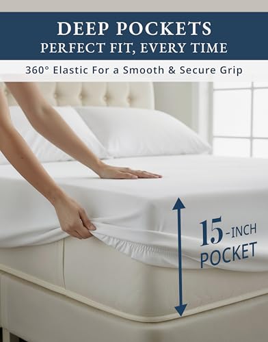 Lane Linen 100% Egyptian Cotton King Sheet Set - Silky Sateen 4-Piece, White
