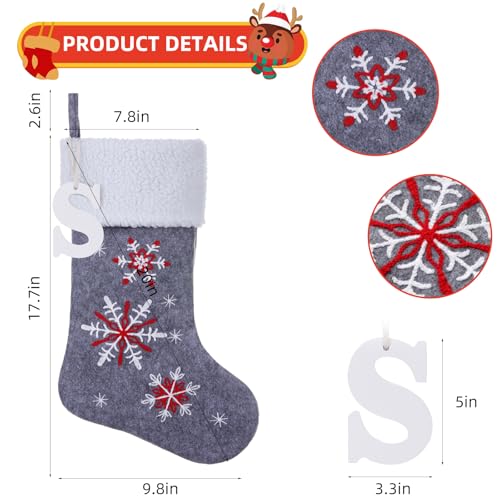 JKSVE 19.5 Inch Personalized Wooden Initial Christmas Stocking with Embroidered Snowflake (paw) – White Wood Initial, Polar Fleece Cuffs