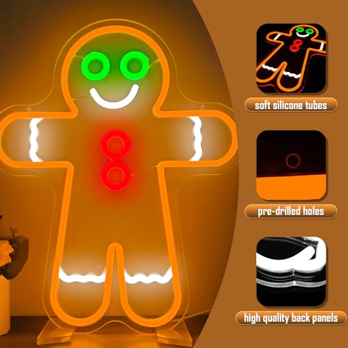 Geeinar Gingerbread Man Neon Sign for Wall Decor Christmas LED Neon Light Dimmable Gift